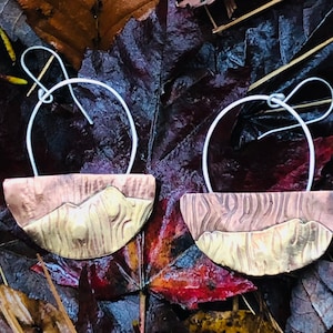 Mount Mansfield and Camel&#39;s Hump copper and brass half circles with silver hoop