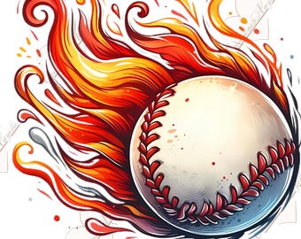 Beisebol Ardente PNG: Design de Sublimação Esportiva (Download Digital)