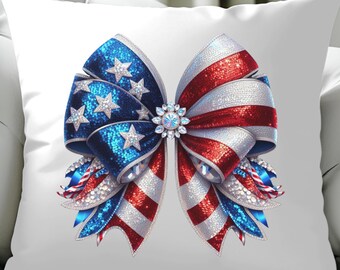 Laço de coquete dos EUA com strass falso PNG, Laço da bandeira americana PNG, Download digital patriótico de 4 de julho, PNG patriótico, Garota americana patriótica