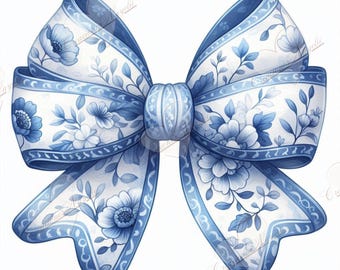 Laço Chinoiserie PNG, laço coquete png, laço azul png, coquete azul, sublimação de laço, Laço Toile Azul Png, Laço Toile De Jouy Coquette