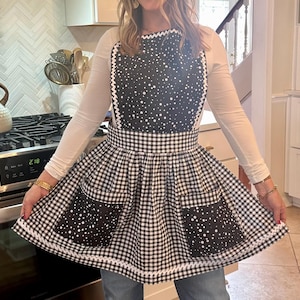 The Dotty Mae: Black and White Polka Dot and Gingham Full Apron
