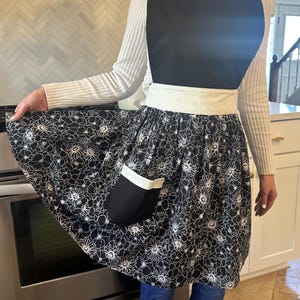 The Blooming Belle: Black and White Floral Full Size Apron