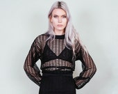 Moirai - Loose weave, open knit sheer black sweater - boho rock