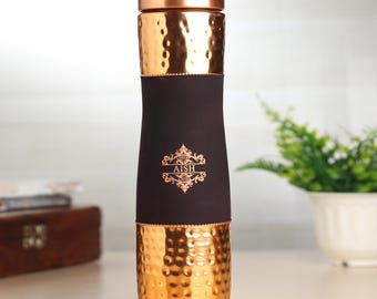 Hand-Hammered Copper Water Bottle | Ayurvedic Drinkware, 1000 ml