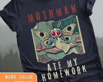 Camiseta "El hombre polilla se comió mi tarea": divertida camiseta de críptido, regalo de criptozoología
