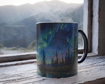 Taza que cambia de color con la aurora boreal: pintura al óleo, 325 ml