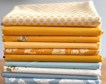Lakeside bundle l 13 fat quarter or half yard bundle l blue l golden l yellow l Potager l PURE solids l Sharon Holland l Art Gallery Fabrics