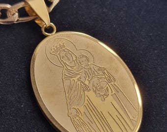 Classic Virgin Mary Pendant Necklace, Gold Plated Stainless Steel, Catholic Mother Mary Necklaces, Jewelry