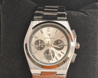 Luminous Multifunctional Quartz Watch, Stainless Steel Strap, Water Resistant, Blue Dial, Casual Style, Battery Powered,