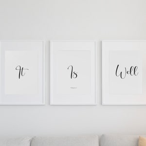 3 Piece Printable Art, Digital Download Wall Art, It Is Well, Bible Verse Encouragement, Philippians 4, Sizes 11X14,16X20,18X24,24X36