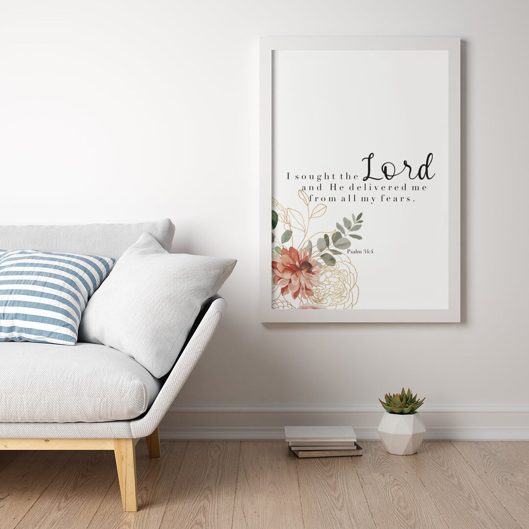 Psalm 34:4 Bible Verse Wall Art, Digital Download, Printable Art ...