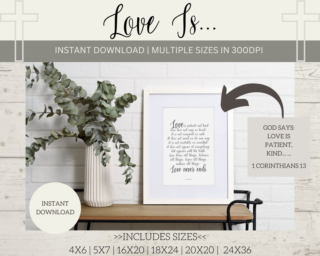 Love is Patient & Kind | 1 Corinthians 13 Bible Verse | Printable Wall ...