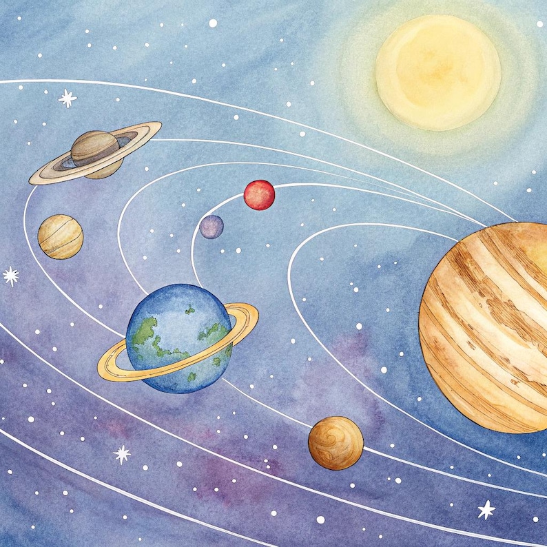 Solar System in Watercolor Wall Art - Etsy