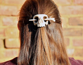 Human Skull Hair Piece With Bone Stick