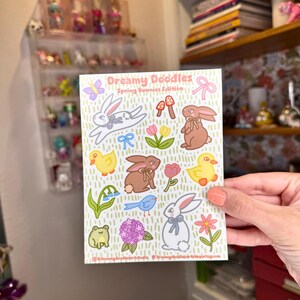 Cute Spring Bunnies Themed Sticker Sheet - Handmade by Artist - Stickers for Planner, Journal, Scrapbooking, Laptop, Decorating - Woodland