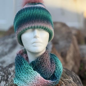 knitted winter hat and Infinity Scarf, Women&#39;s Cute and cozy hat and scarf, Hat and scarf set,  One size fits all, Christmas gift, Combo set