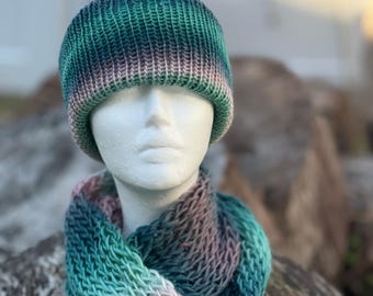 Knitted Winter Hat and Infinity Scarf Set, Acrylic Blend