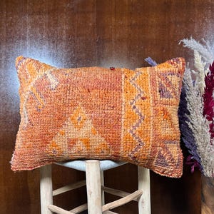 Handwoven Moroccan Wool Lumbar Pillow: Vintage Berber Tribal Cushion, 16x24