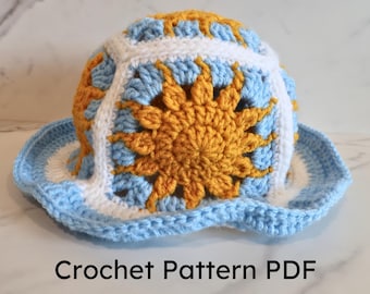 Chapeau de soleil carré grand-mère au crochet