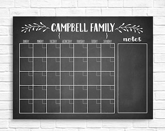 Chalkboard Calendar Printable-Chalkboard Dry Erase-Cutomizable Mulitple Sizes available-Digital File