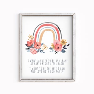 Baptism Gift-Clean As Rain-Primary Printable-LDS primary-Baptism-LDS Art-Digital File-Great to Be Eight-I Like to Look for Rainbows