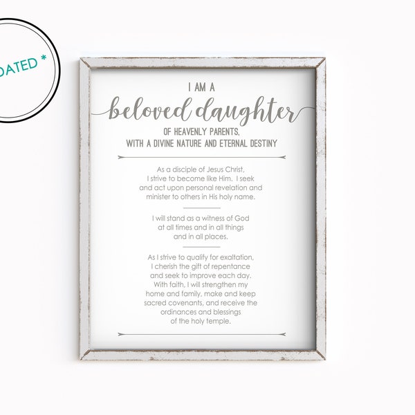 LDS Young Women's theme-UPDATED 2019- printables-7 sizes included-Instant Download-printable-new-YW-poster-handout