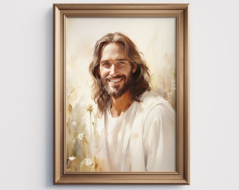 Lilies of the Field-Jesus Christ Art-Digital Download-Savior-Jesus Wall Art-Christian Art-Printable-Jesus Portrait