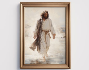 Walk on Water-Jesus Christ Art-Digital Download-Savior-Jesus Wall Art-Christian Art-Printable-Jesus Portrait