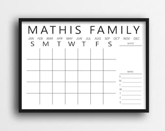 Dry Erase Calendar Printable-Chalkboard Dry Erase-Cutomizable Mulitple Sizes available-Digital File