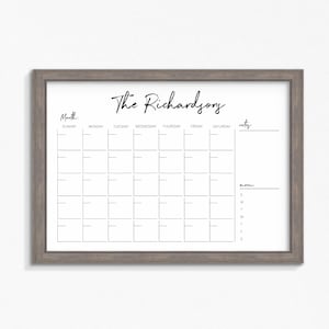 Dry Erase Calendar Printable-Family Calendar-Command Center-Customizable-Multiple Sizes available-Digital File-Organization