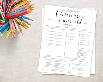 Primary Newsletter-Editable-Instant download-easy to use .pdf-LDS-newsletter template-church of Jesus Christ-youth-children