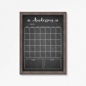 Calendario lavagna stampabile - Lavagna cancellabile a secco - Personalizzabile - Diverse dimensioni disponibili - File digitale