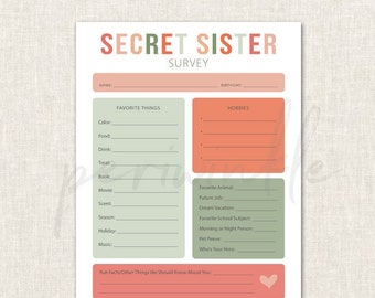 Secret Sister Survey-Girls Camp-LDS-Young Women-Get to Know You-Survey-The Church of Jesus Christ of Latter-Day Saints-Instant Download