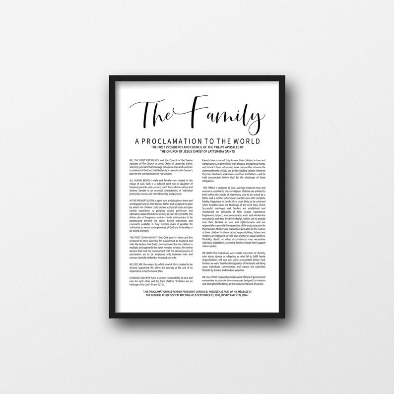 LDS Family Proclamation Grey Text Printable Multiple Size Choices 