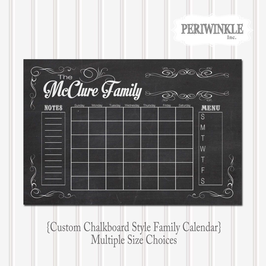 Chalkboard Calendar Printable-custom Calendar-digital File-family ...