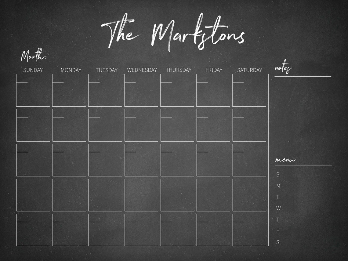 Dry Erase Calendar Printable-chalkboard Dry Erase-family - Etsy