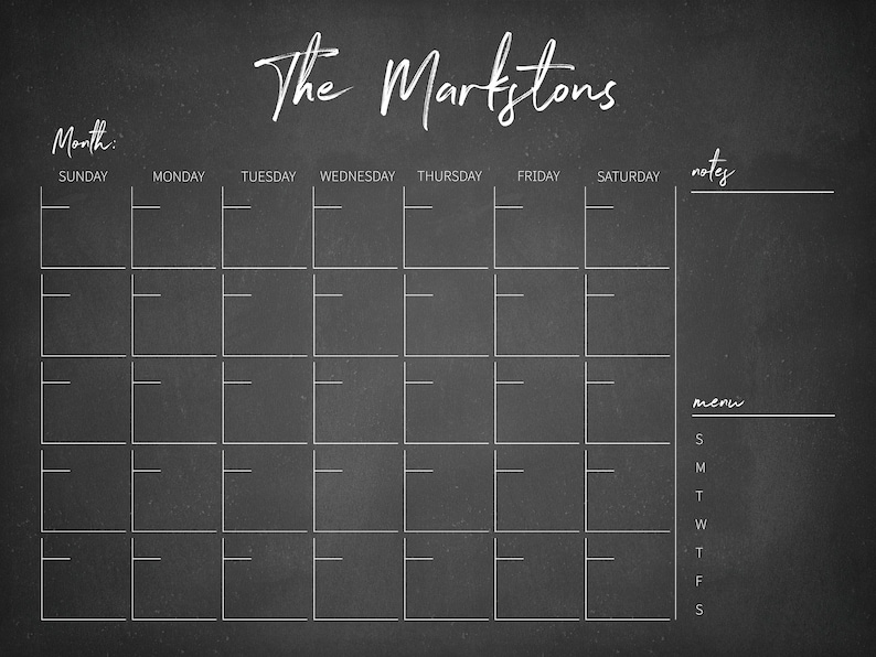 Dry Erase Calendar Printablechalkboard Dry Erasefamily Etsy