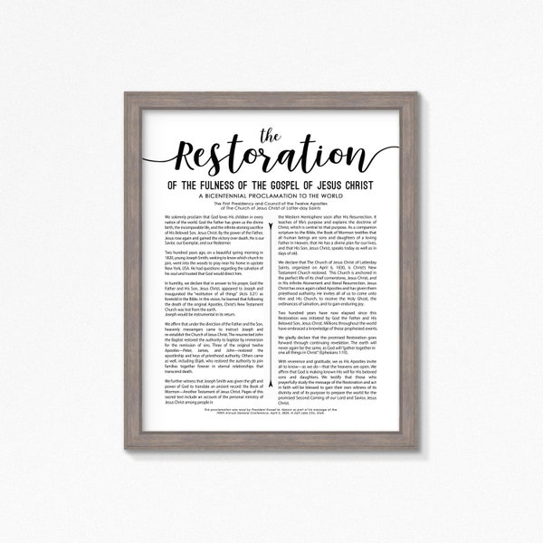 Restoration Bicentennial Proclamation-April 2020 General Conference-Joseph Smith-Instant Download-Printable-Multiple Sizes Included-LDS