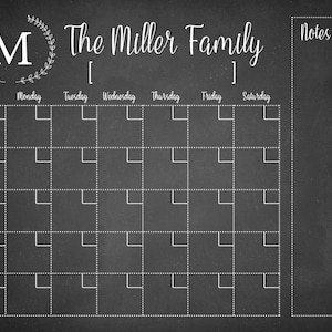Chalkboard Calendar Printable-chalkboard Dry Erase-cutomizable Mulitple ...