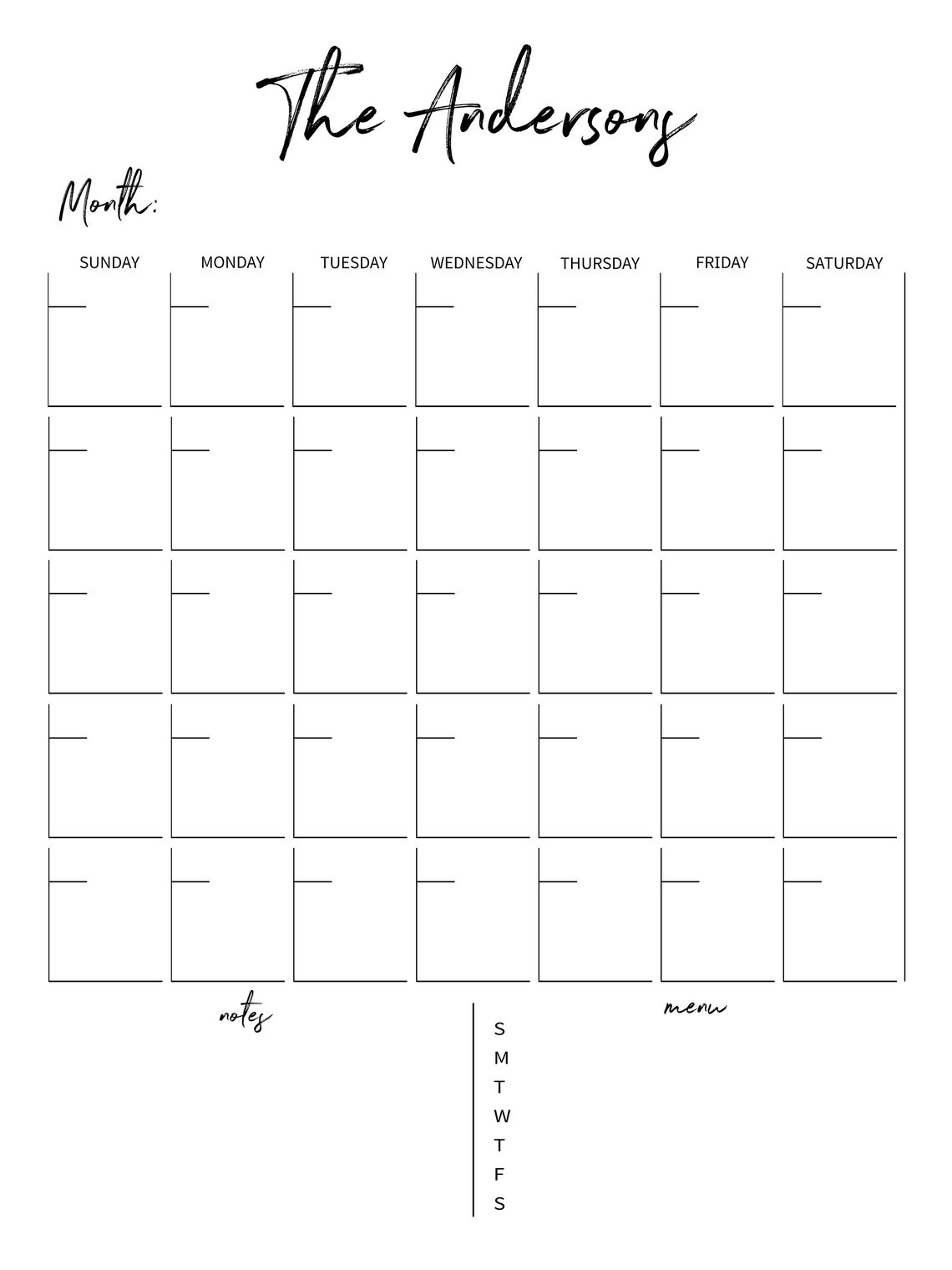 Dry Erase Calendar Printable-family Calendar-command - Etsy