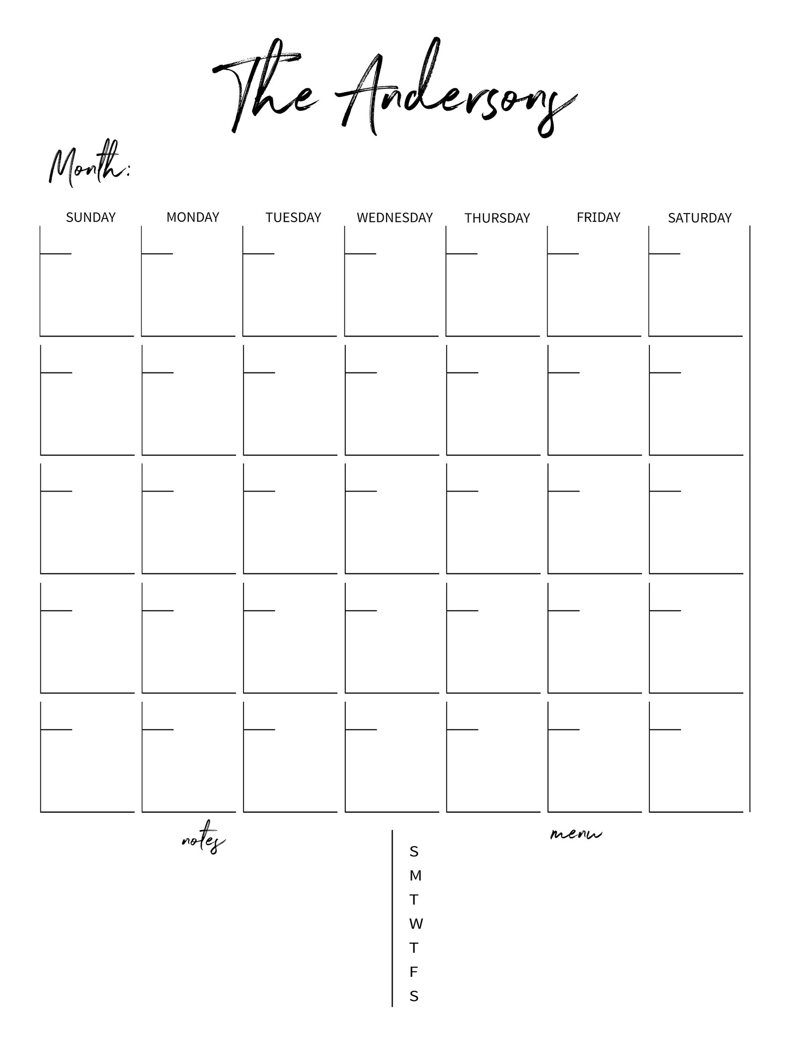 Dry Erase Calendar Printable-family Calendar-command - Etsy