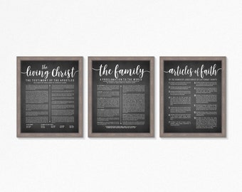 LDS-Family Proclamation-Living Christ & Articles of Faith set-Chalkboard Style-Multiple Sizes available-Digital files-LDS poster printables