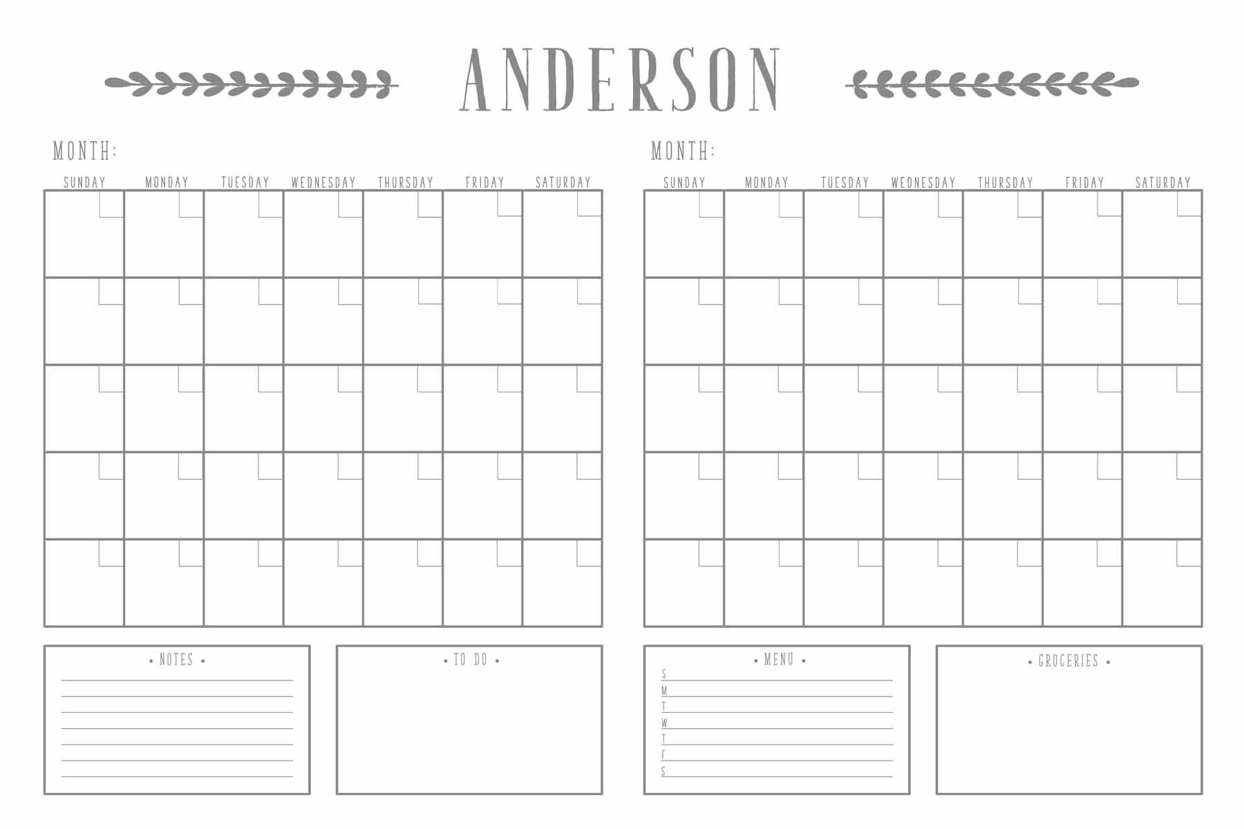 Dry Erase Calendar Printable-family Calendar-command - Etsy