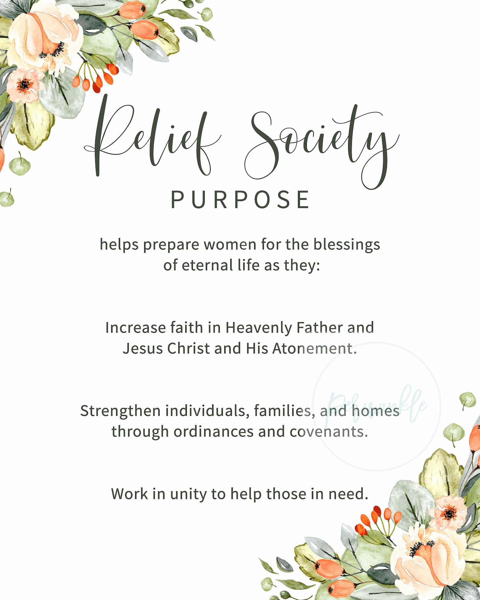 Relief Society Purpose Poster Printablesupdatedmulitple Sizes Included