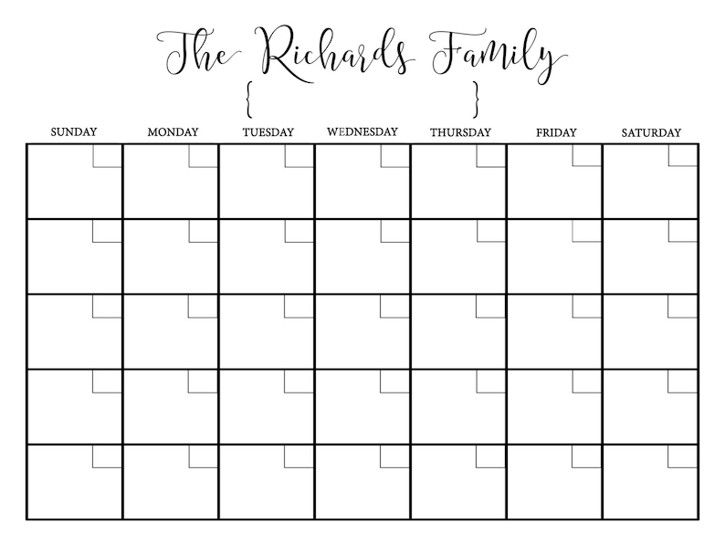 Dry Erase Calendar Printablechalkboard Dry Erasecutomizable Etsy