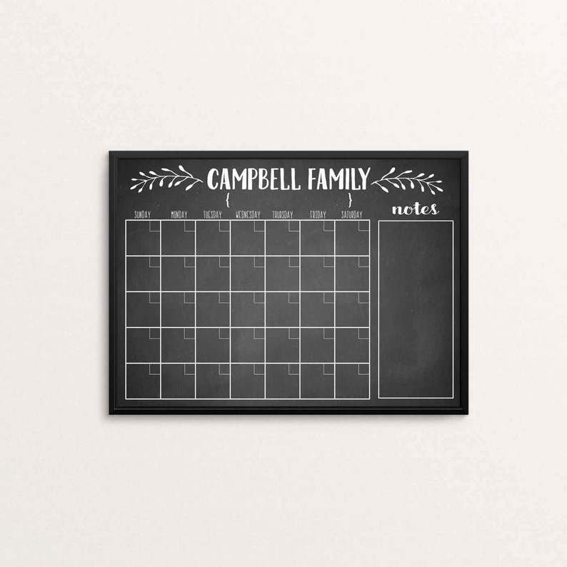 Chalkboard Calendar Printable chalkboard Dry Erase cutomizable Etsy