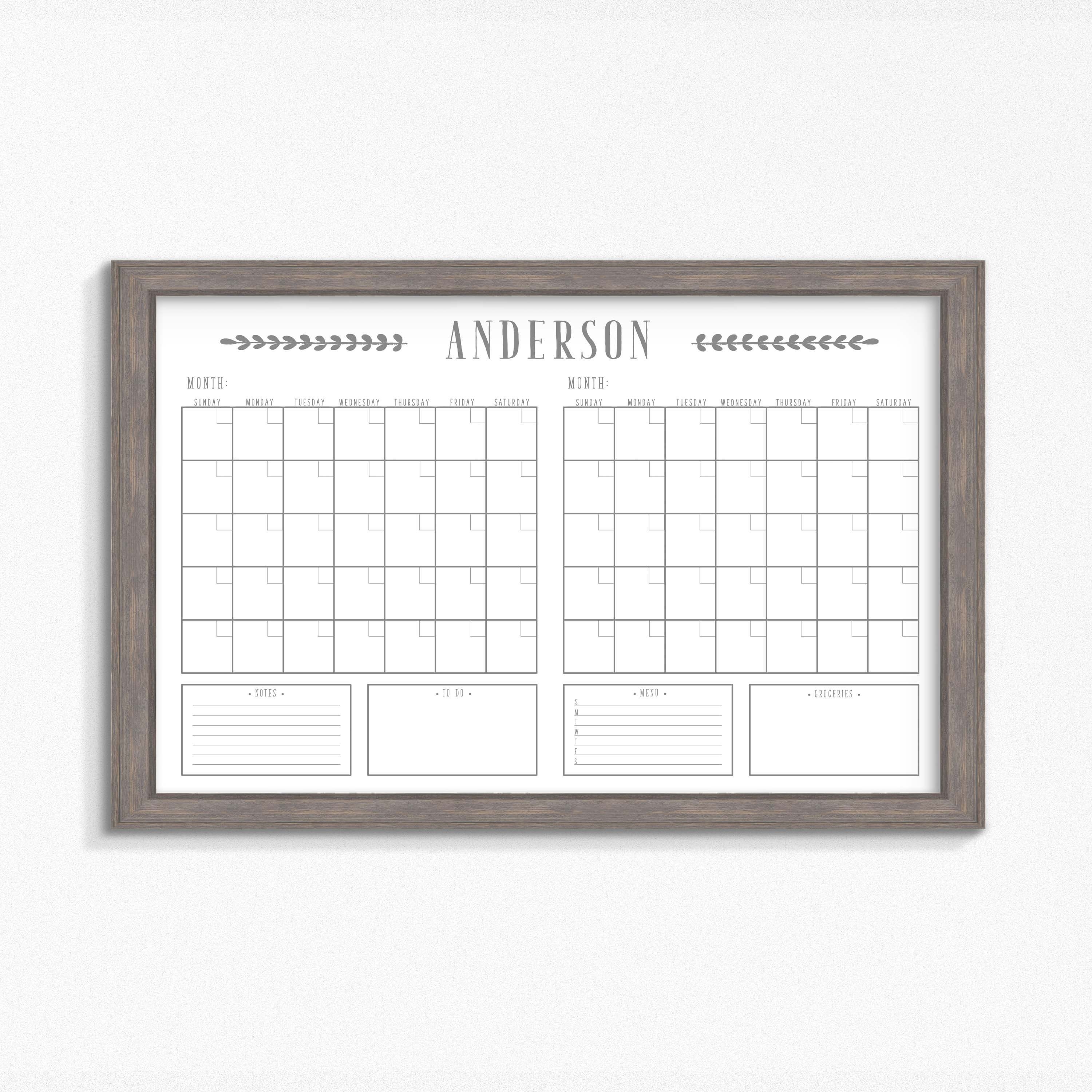 Dry Erase Calendar Printable-family Calendar-command - Etsy