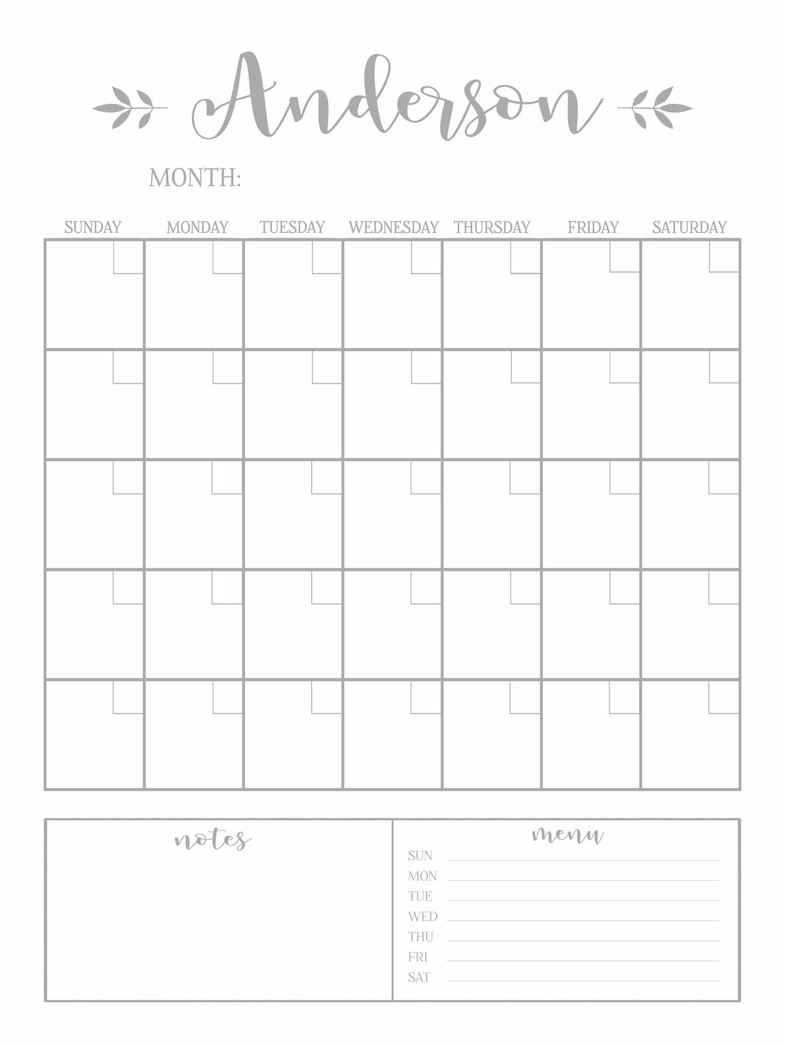 Dry Erase Calendar Printable-chalkboard Dry Erase-cutomizable - Etsy