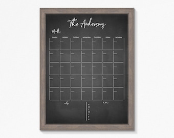 Dry Erase Calendar Printable-Chalkboard Dry Erase-Family Calendar-Command Center-Customizable-Multiple Sizes available-Digital File