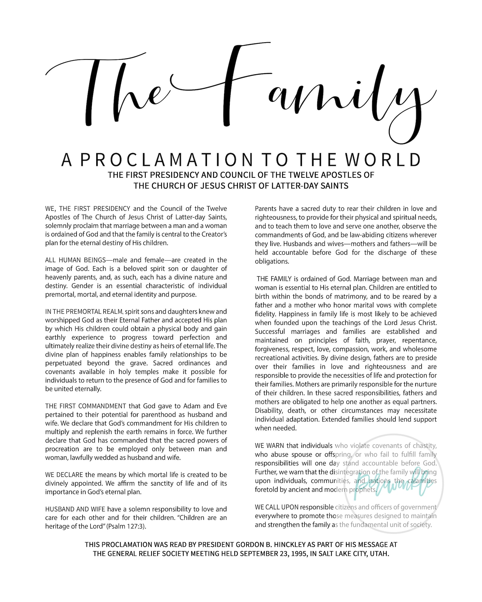 LDS Family ProclamationGrey TextPrintableMultiple Size Etsy